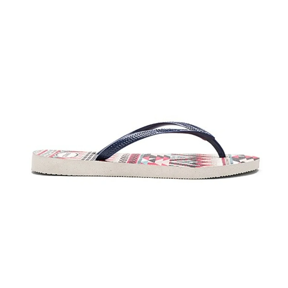 Havaianas Slim Tribal Flip Flop in White & Navy Blue Sz 11 - Picture 2 of 9